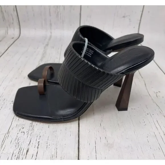 Deltan Kelsea Sandals Womens 8.5 Black Leather Square Toe Heeled Dress - Picture 6 of 16